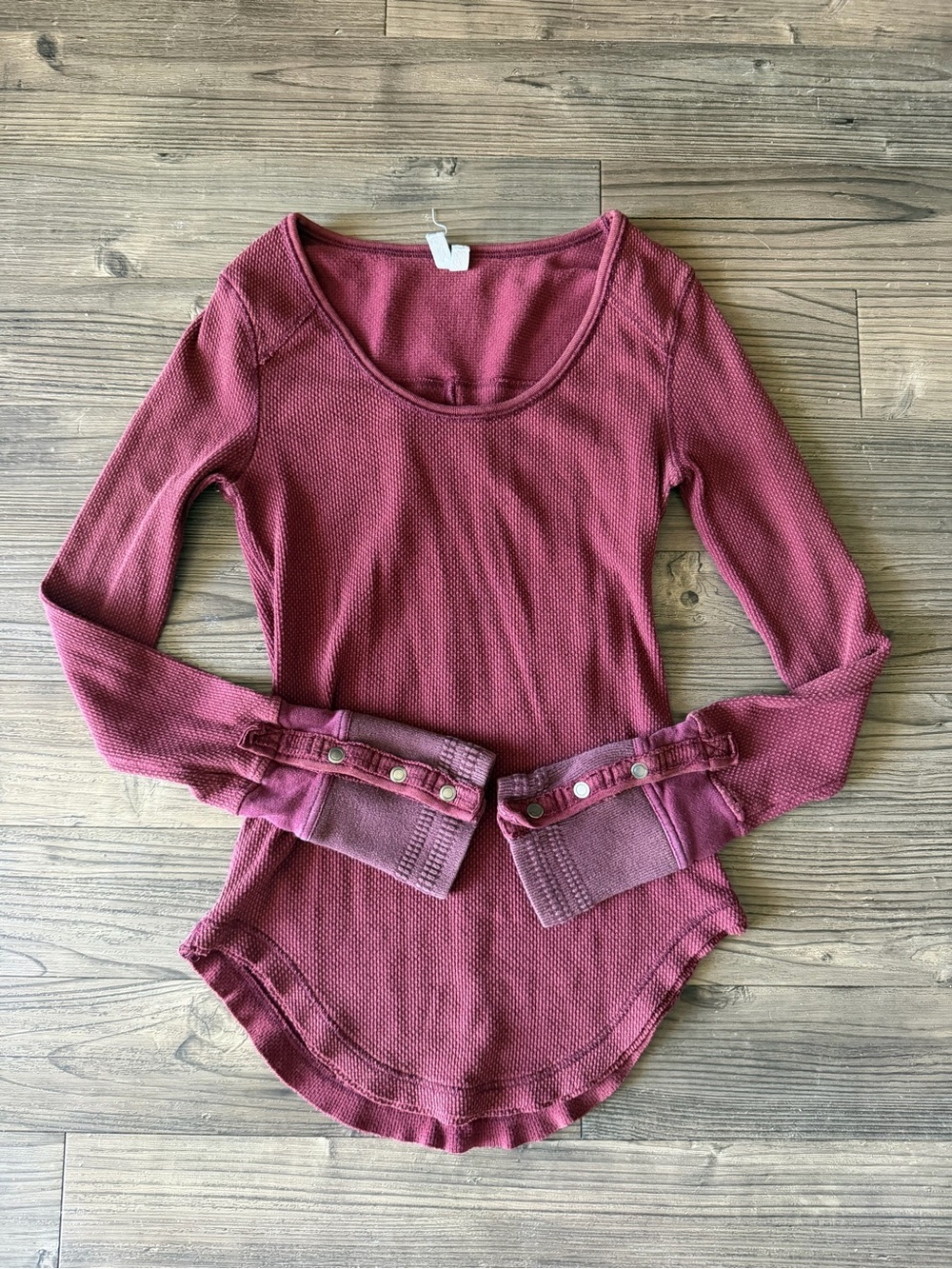 We The Free Burgundy Waffle Knit Scoop Neck Top